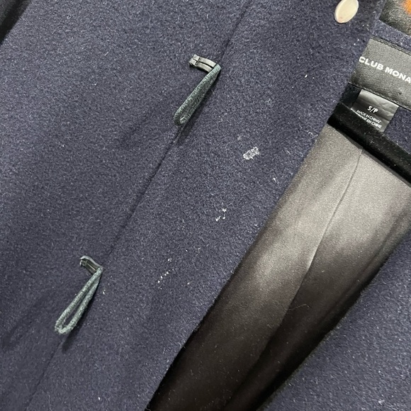Club Monaco Navy Blue Lamb Fur Hooded Wool Coat Small - Picture 5 of 9